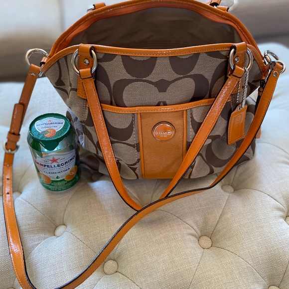 Coach Signature Stripe Pocket Tote In Orange Spice - Picture 7 of 16